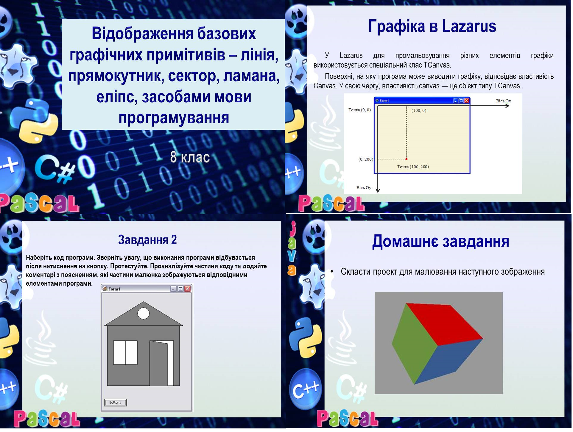 Урок 48. Відображення базових графічних примітивів – лінія, прямокутник, сектор, ламана, еліпс, засобами мови програмування