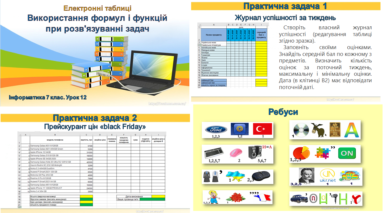 Використання формул і функцій при розв'язуванні задач. Електронні таблиці